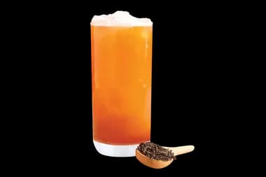 A glass of Lychee Iced Tea drink on a transparent background.