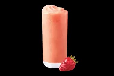 Strawberry Bliss Freeze drink with a strawberry on transparent background.