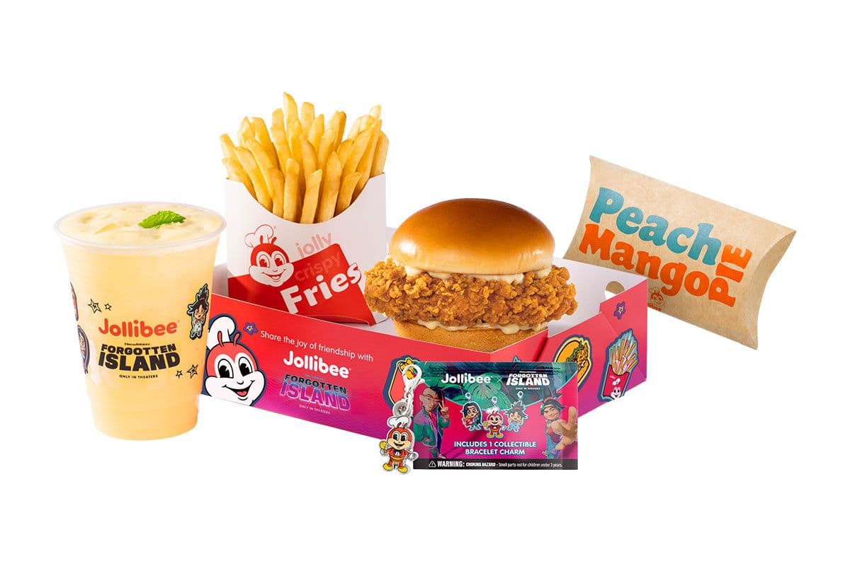 JOLLIBEE FORGOTTEN ISLAND CHICKEN SANDWICH BOX MEAL ON A WHITE BACKGROUND