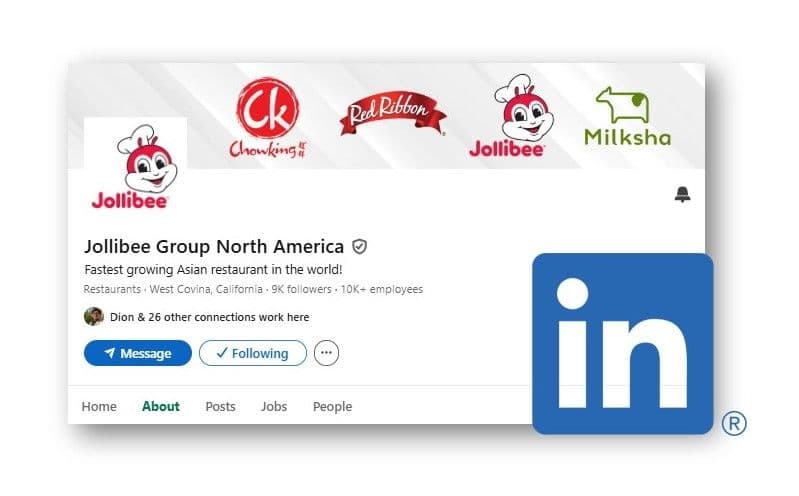 A screenshot of Jollibee's Linkedin profile